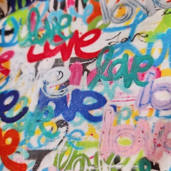 APNY Grafitti Love Print-Boyfriend Button Up Shirt-NWT-Cotton-Streetwear-XS - Picture 4 of 14